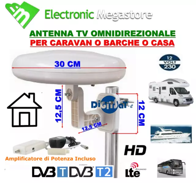 Antenna TV digitale terrestre per Camper Roulotte Barche Casa 12V - 220V