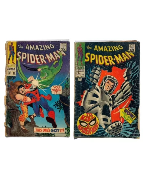 The Amazing Spider-Man #49,58 Comic Silver Age Lot 1967 Avg 1.0/FR Marvel