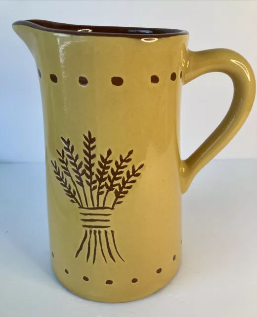 Red Ware By Parks Designs Handpainted Brown Wheat Pattern Gold Pitcher Harvest