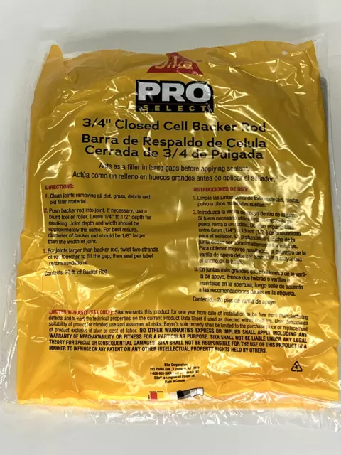 Sika Pro Select 3/4" Closed Cell Backer Rod - NEW