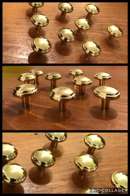 6 Knobs Brass Round Mushroom English Pulls Cabinet Drawer Mid Century Vintage