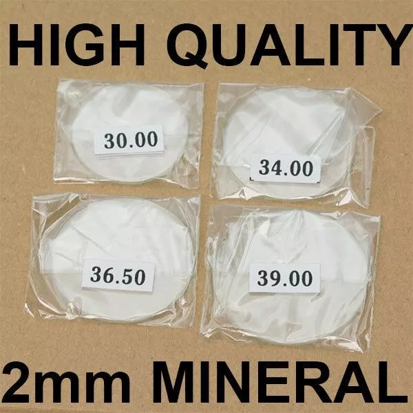 2mm thick MINERAL crystal glass glasses flat 30mm-40mm large watch crystals NEW