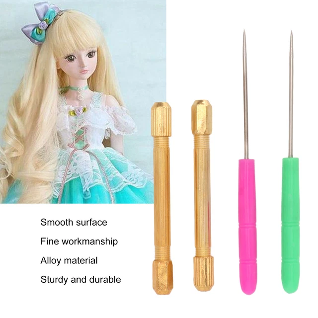 DOLL HAIR ROOTING Holders 10x Needles Awl Alloy Handles Doll Hair