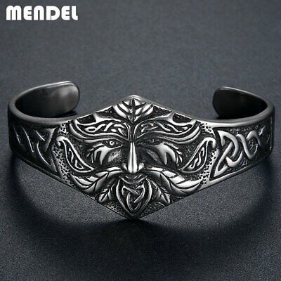 MENDEL 8 Inch Mens Stainless Steel Ancient Norse Viking Cuff Bracelet Bangle Men