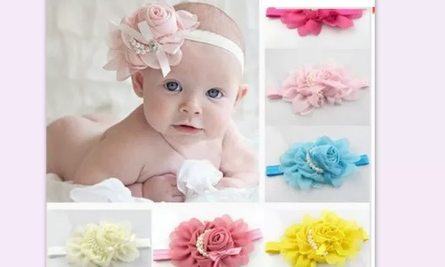 NEU Baby Fotoshooting Haarband doppelblüte rose Perlen ★★★Nr.AB5