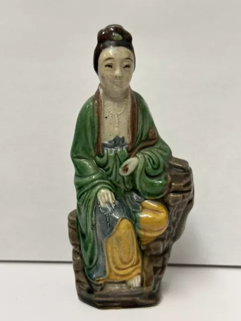 Old Chinese Porcelain Figurine China Stamp Mark Mudman Shiwan Glaze Art Pottery 2