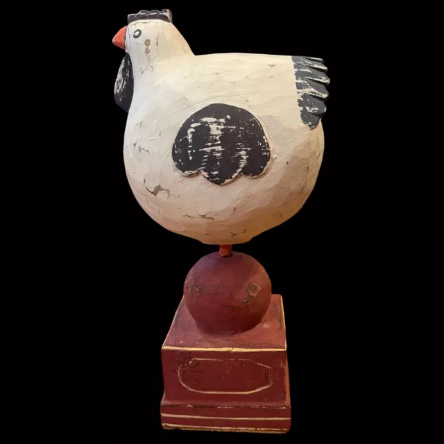 Foreside Wooden Rooster On  Pedestal Chicken Folk Art Shabby Chic 8"