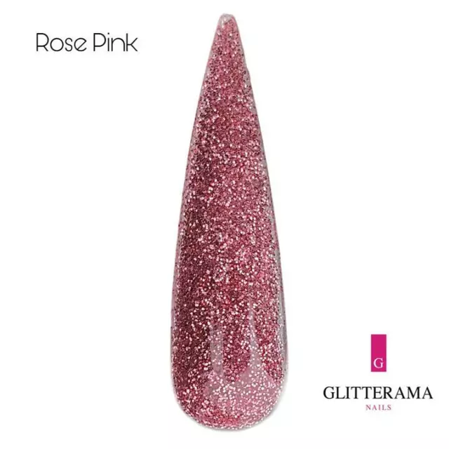 ROSE PINK Glitterama nails coloured acrylic powder sparkle shiny pastel shimmer