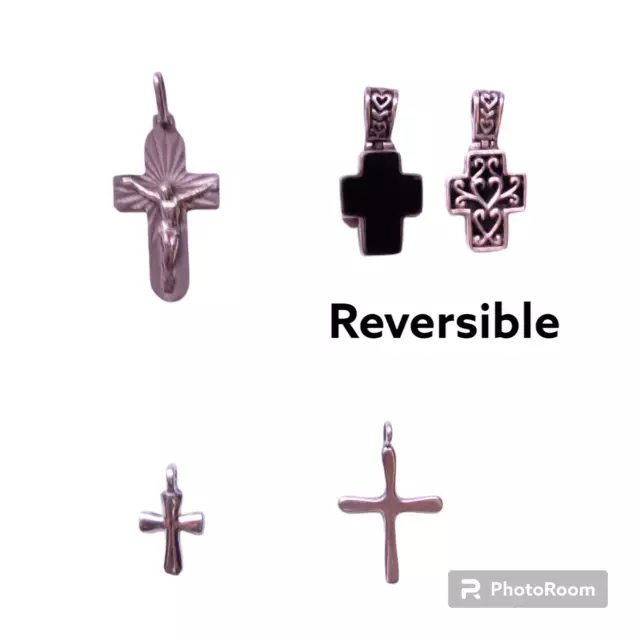 VTG 925 Sterling Silver Black Onyx Reversible Crucifix Cross Pendant Jewelry Lot