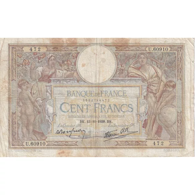 [#195694] France, 100 Francs, 1938, U.60910, TB, Fayette:25.31, KM:86b
