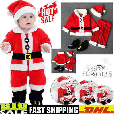 4tlg Kinder Baby Jungen Mädchen Weihnachtsmann Santa Cosplay Outfit Set Kleidung