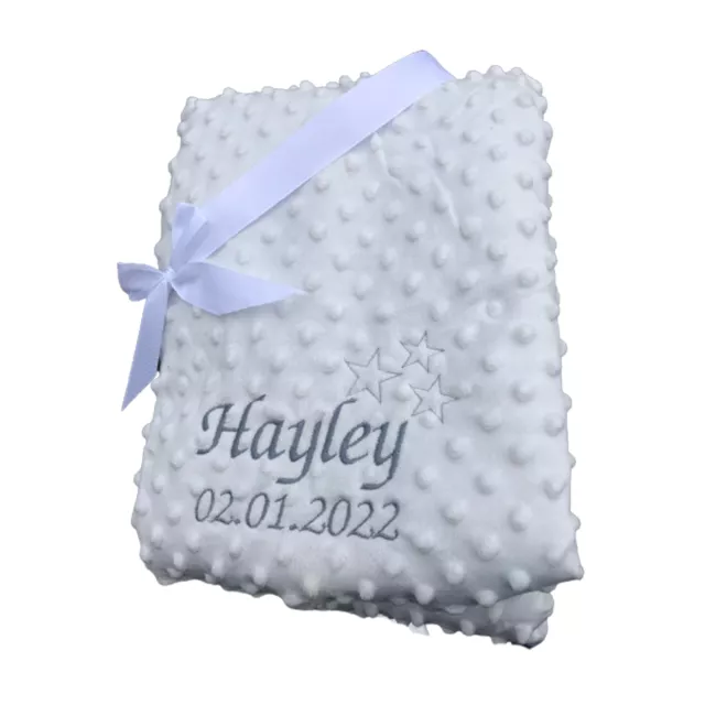 Personalised Baby Blanket Embroidered Soft Bubble Girl Boy Gift Stars New-born