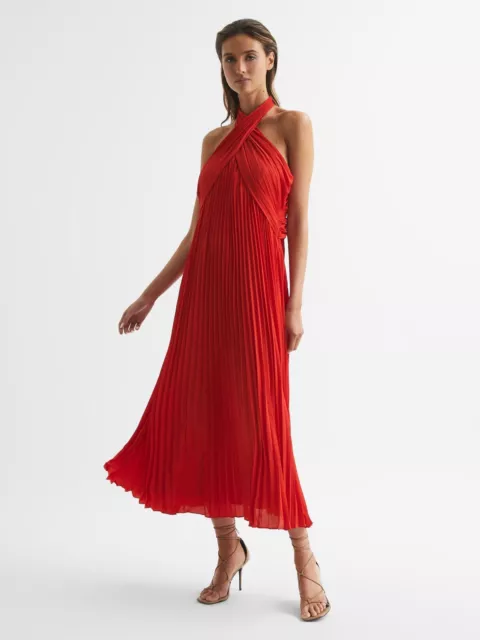 Reiss Evelyn Fitted Halter Neck Midi Dress