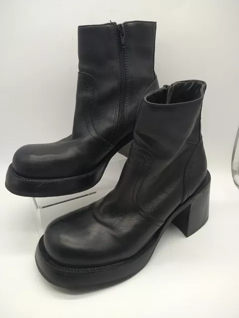 Vintage 90s Steve Madden Platform Boots Chunky Rachel Black Leather Women SZ 8