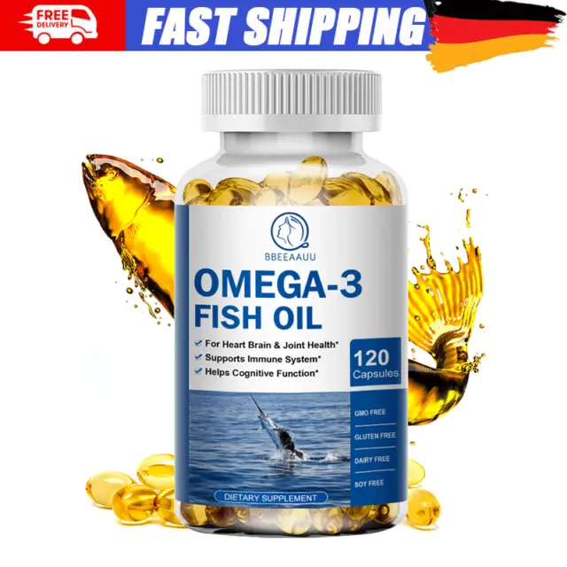 Omega 3 Fischölkapseln 3x Stärke EPA & 3600mg DHA Höchste Potenz 120 Pillen DE