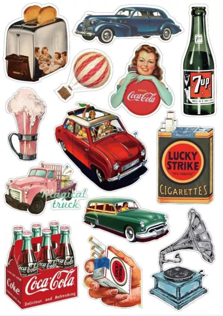 A4 Sheet Retro Skate Stickers USA 50's Skateboard Luggage Labels Motor Car Decal