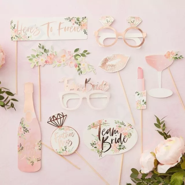 10pc Team Bride Photo Booth Props Floral Hen Do Party Games Wedding Accessories
