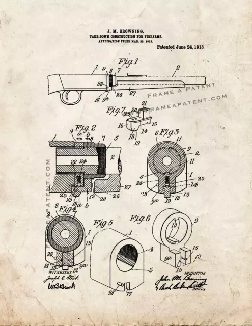 Browning 22 Semi-Auto Rifle and Remington model 24 Patent Print Old Look