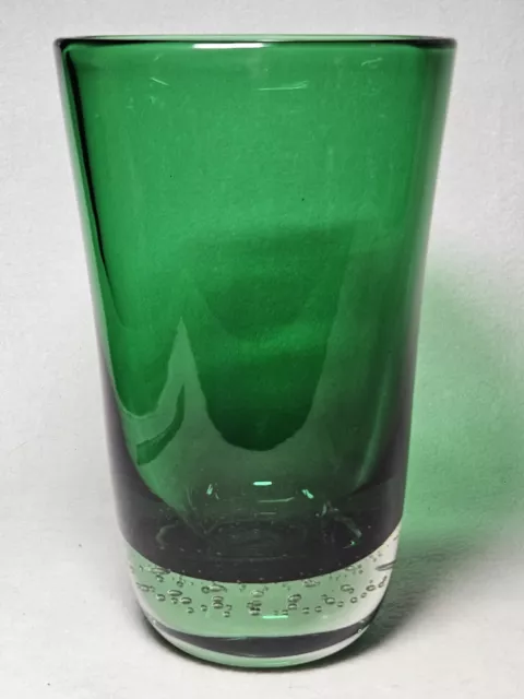 1950's Carl Erickson Heavy Green Controlled Bubble Glass Vase