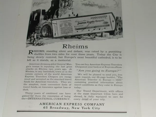 1920 American Express Company advertisement Rheims France WWI tour Reims 3