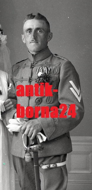 Glasplatte Foto Negativ Soldat Feldgrau Sachsen Husaren Regiment 19 Grimma Abz.