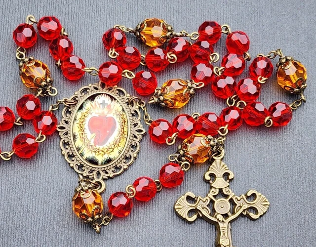 CHAPLET OF THE Sacred Heart of Jesus Devotion Catholic Gift Red Glass ...