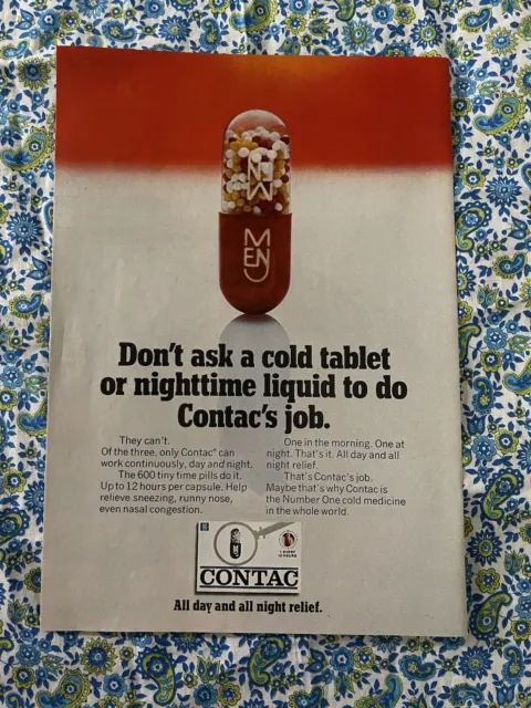 Vintage 1972 Contac Cold Remedy Medicine Print Ad