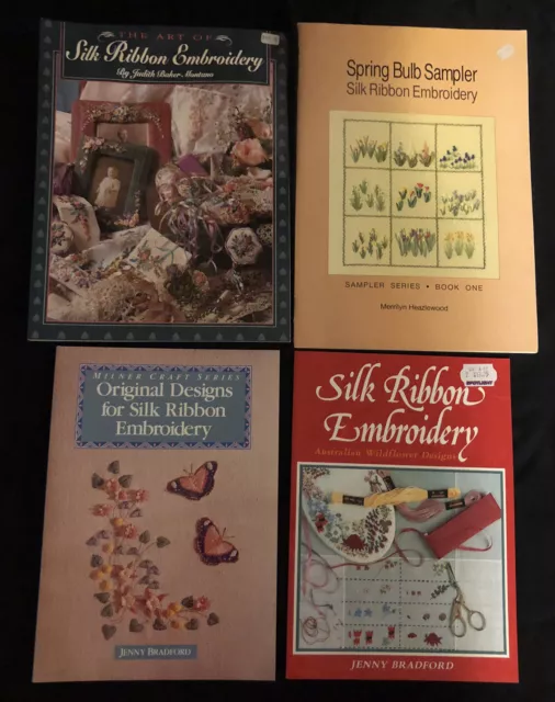 4 Vintage Silk Ribbon Embroidery Pattern Books Sampler