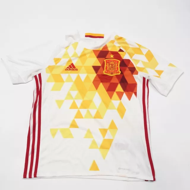 Adidas Spain Away Authentic Jersey Boys Large White Climacool Crew Short Sleeve
