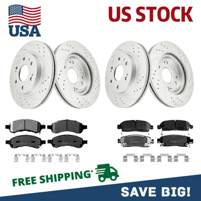 Front & Rear Rotors + Brake Pads for Chevrolet Traverse GMC Acadia Buick Enclave