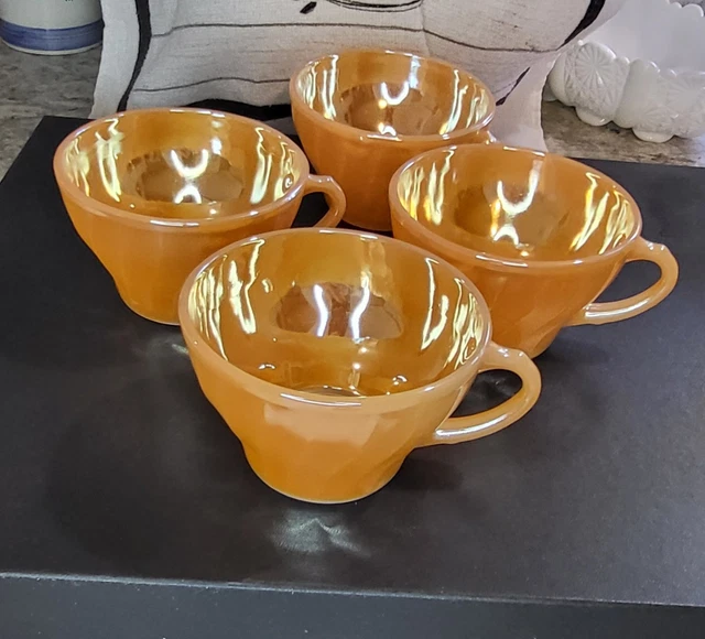 JUEGO DE Tazas Demitasse Vintage Fire King Peach Luster Swirl