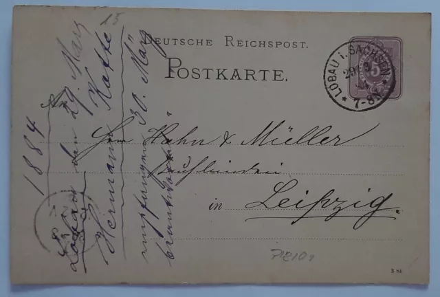DR Ganzsachen P 12 5 Pf. Lobau nach Leipzig 29.3.1884