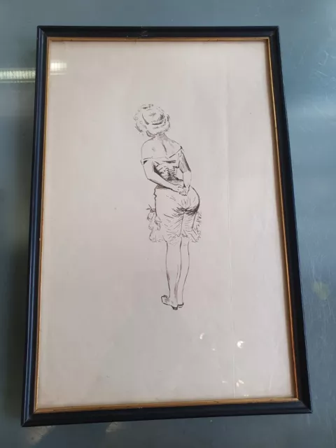 Ancien dessin à l'encre vers 1900 représentant une femme