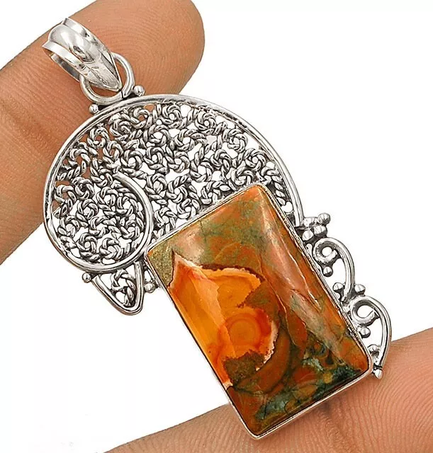 Natural Rain Forest Opal 925 Solid Sterling Silver Pendant ED14-6