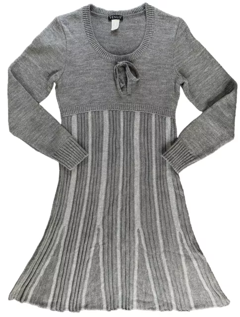 Venus Long Sleeve Acrylic Knit Sweater Gray Midi Dress Women’s Small