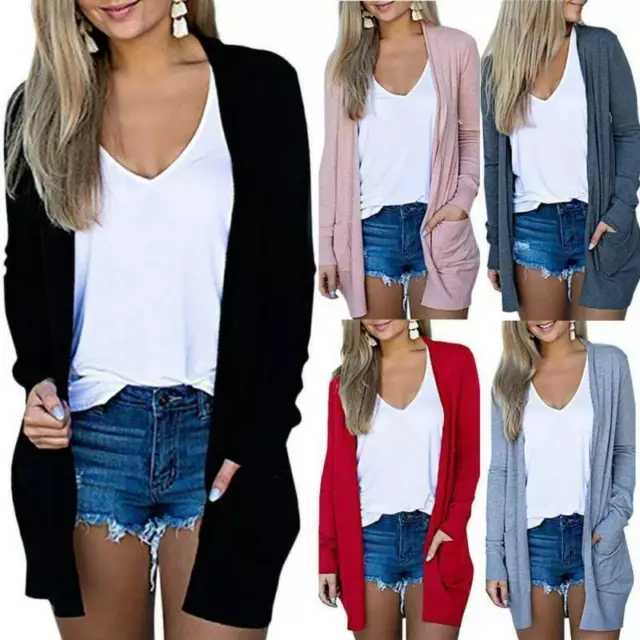 Damen Longshirt Cardigan Jacke Strickjacke Langarm Sweater Lose Mantel Jacke Top