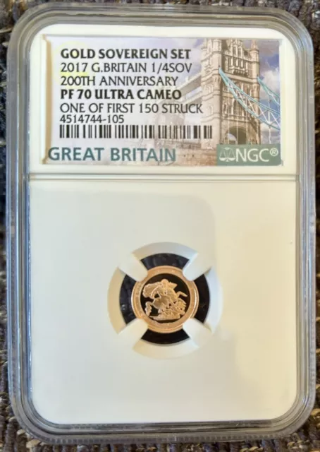 2017 Great Britain Pistrucci Gold 1/4 Sov NGC PF70 UC  - One of 1st 150 Struck