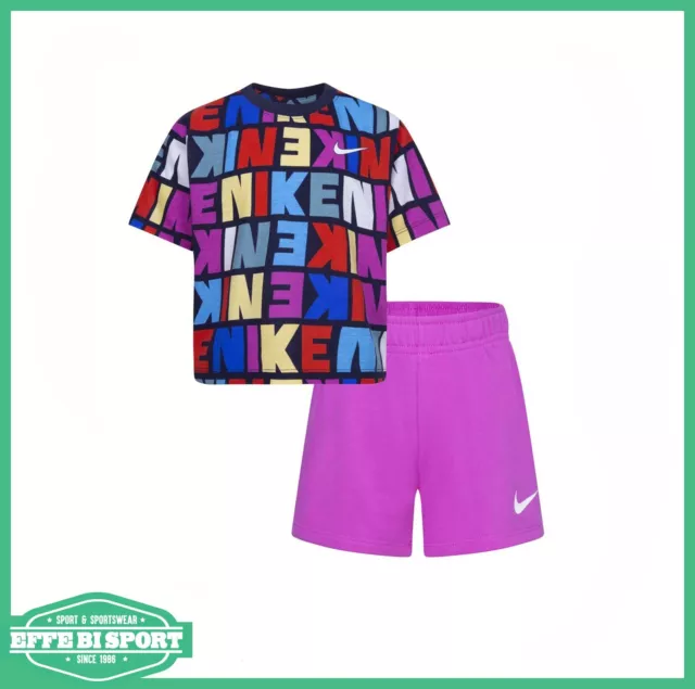 Completo Nike bambina t-shirt manica corta e pantaloncino corto set junior logo