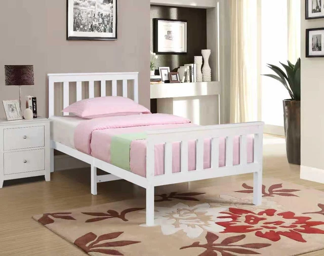 SINGLE BED PINE Wood Frame 3FT White Shaker Style Bedroom Furniture w