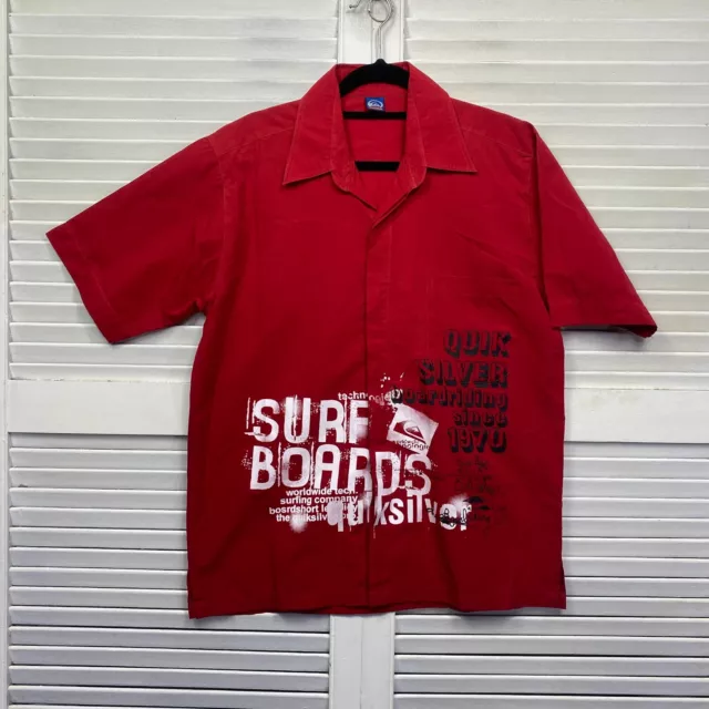 QuikSilver Shirt Mens Medium Red Short Sleeve Collared Surf Y2K Streetwear