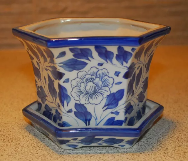 Oriental Blue & White Ceramic Planter Bulb Pot Plant Pot (Small)