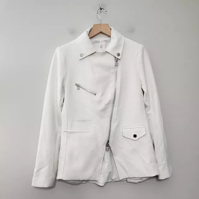 Veronica Beard Scuba Hadley Zip Jacket Blazer White Silver Biker Women's Size 2