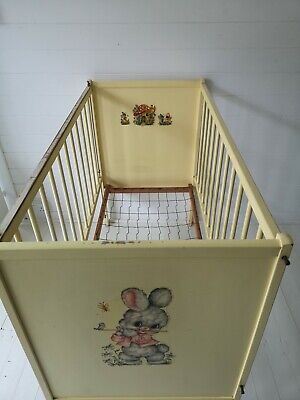 VINTAGE Yellow WOODEN DROP SIDE COT 3