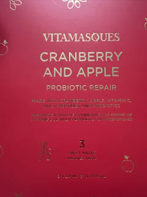 NEW Vitamasques Cranberry and Apple Probiotic Repair (3) Sheet Masks