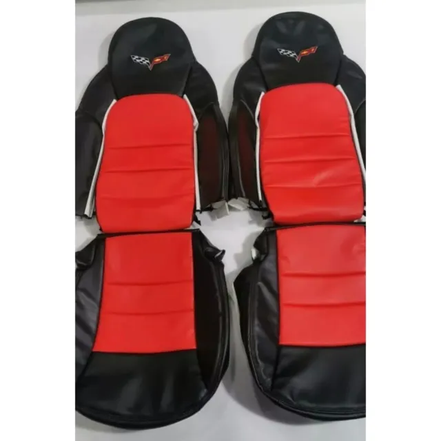 Corvette C6 2005-2011 Synthetic Leather  Sports Seat Covers In Red & Black