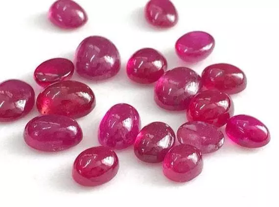 5x7mm - 8x10mm Ruby Glass Filled Cabochons, Oval Plain Ruby Flat Back Cabochons