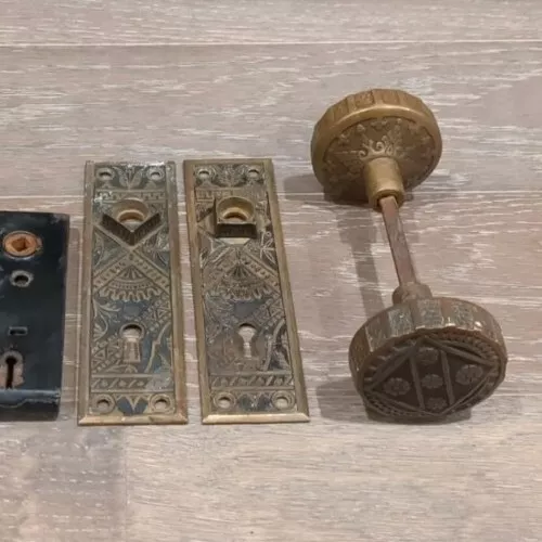 Vintage 1890's BLW, Victorian Doorknobs, Backplates & Mortise Lock. Unrestored