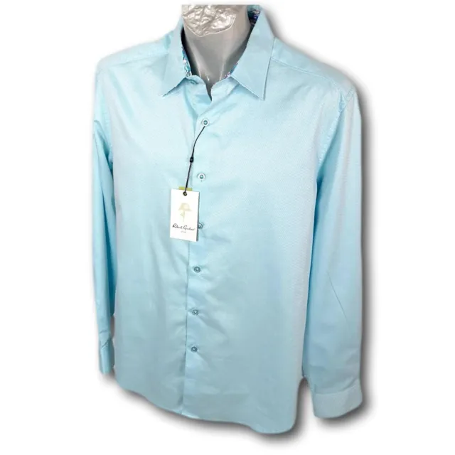 Robert Graham Mens Shirt Size 2XL Aqua Blue Classic Fit Flip Collar Cuff LS New