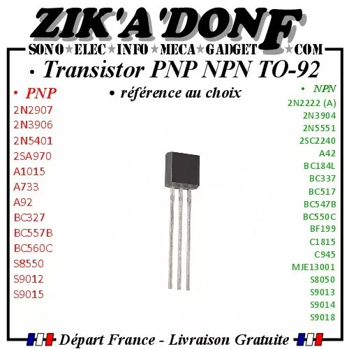 Transistor PNP NPN TO-92 référence, quantité au choix, compatible Arduino France