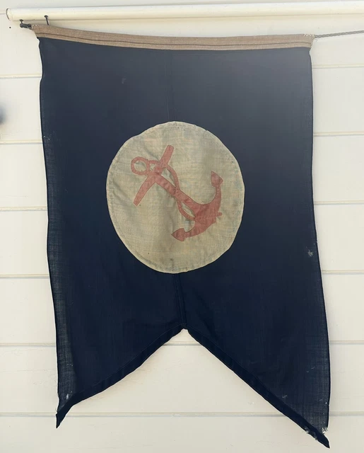 Antique Hand Sewn Navy / Yacht Anchor Guidon Swallow Tail Flag